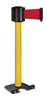Gele buitenpaal, zware basis met wieltjes, riem 10 m/100 mm, rood