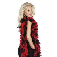 Carnaval verkleed boa met veren - zwart/rood - 180 cm - 50 gram - Glitter and Glamour - thumbnail