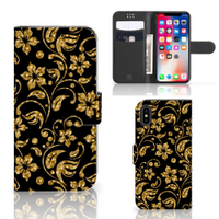 Apple iPhone X | Xs Hoesje Gouden Bloemen - thumbnail