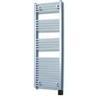 Elektrische Design Radiator Sanicare Plug & Play 172x45 cm Zilvergrijs 596 Watt Met Zwarte Thermostaat En Bluetooth Links Sanicare