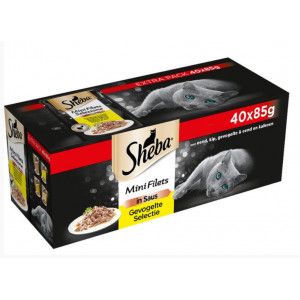 Sheba Mini Filets Gevogelte Selectie in saus natvoer kat multipack (zakjes 85 g) 2 verpakkingen (80 x 85 g)