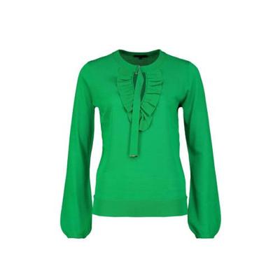 Claudia Sträter fijngebreide trui met ruches groen Claudia Sträter fijngebreide trui met ruches groen