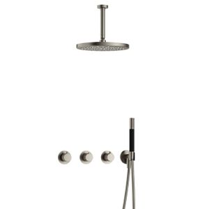 Hotbath Cobber X IBSX70 Regendoucheset inbouw - hoofddouche 30cm - plafondarm 15cm - handdouche staaf 1 stand - geborsteld nikkel IBSX70GN25