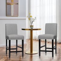 Set van 2 Tooghoogte Stoelen Gestoffeerde Barstoelen Rubberhouten Poten Ademende Linnen Stof Spons met Hoge Veerkracht - thumbnail