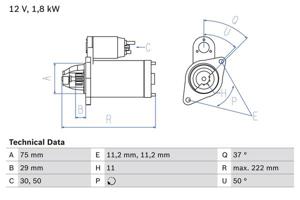 Startmotor / Starter BOSCH, Spanning (Volt)12V, u.a. für Vauxhall, Opel, Saab, Fiat