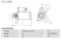 Startmotor / Starter BOSCH, Spanning (Volt)12V, u.a. für Vauxhall, Opel, Saab, Fiat - thumbnail