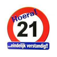 Hulde stopbord 21 jaar - 50 x 50 cm - Feestartikelen/versiering verjaardag leeftijden - Verkeersbord