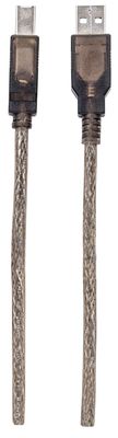 Manhattan USB-kabel USB 2.0 USB-A stekker, USB-B stekker 15.00 m Zwart Rond, Met LED 152389