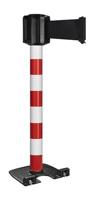 Buitenpaal rood/wit zware basis op wielen - riem 10 m/100 mm zwart