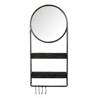 Clayre & Eef Wandspiegel 38 * 12 * 89 cm Zwart Ijzer, Glas Ovaal Grote Spiegel Muur Spiegel Wand Spiegel