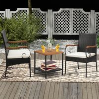 Set van 2 Rotan Stoelen Polyrotan Tuinstoelen Hout met Zitkussen Rieten Fauteuil voor Outdoor Terrassen Balkon Tuin 60 x 55 x 89 cm - thumbnail