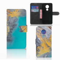 Motorola Moto G7 Power Bookcase Marble Blue Gold - thumbnail