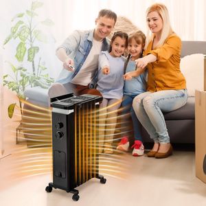 Olieradiator 1500 W 7 Ribben Radiator 5-35 °C Elektrische Verwarming 3 Warmtestanden met Wielen voor 20 m² (Zwart)