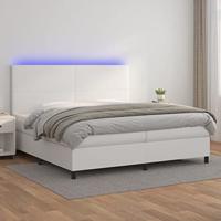 vidaXL Boxspring met matras en LED kunstleer wit 200x200 cm, bed, boxspringbed, tweepersoonsbed, slaapmeubel, boxspring bed, bed met matras, bedframe