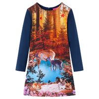 Kinderjurk met lange mouwen hertenprint 128 marineblauw