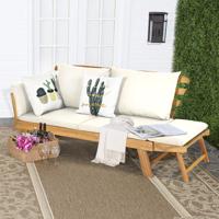 Acacia Houten Omvormbare Tuinbank Inklapbare Chaise Longue met Armleuningen en Kussens Buiten Slaapbank voor Tuin Wit - thumbnail