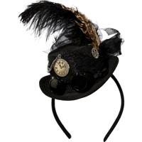 Halloween mini hoed Steampunk thema - op diadeem/haarband - zwart - one size - meisjes/dames - thumbnail