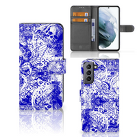 Telefoonhoesje met Naam Samsung Galaxy S21 FE Angel Skull Blauw