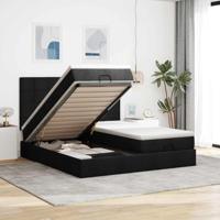 vidaXL Ottoman bed met matrassen en LED's 200x200cm stof zwart, bedframe, ottoman bedframe, bedframe met opbergruimte onder het bed, bedframe met opbergruimte