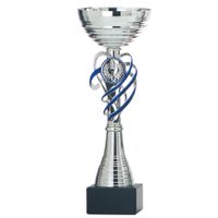 Luxe trofee/prijs beker - zilver/blauw decoratie - kunststof - 22 x 8 cm