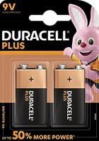 Duracell Plus Power Type 9V alkaline batterijen, verpakking van 2 stuks