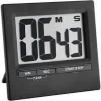 TFA Dostmann digitale timer en stopwatch, 38.2013.01, tot 99 minuten en 59 seconden, met magnet en standaard, aluminium oppervlakte, zwart, (L) 84 x (B) 16 (40) x (H) 77 mm