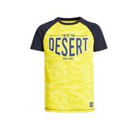 WE Fashion T-shirt met tekst geel/donkerblauw