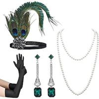 Vintage Jaren 1920 Gatsby Jaren '20 flapper hoofdband Accessoireset Ketting Oorbel Charleston Dames Veer Modieus Maskerade Festival Handschoenen Lightinthebox