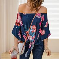 Dames Overhemd Blouse Chiffon Bloemig Gestreept Veters Afdrukken Dagelijks Vakantie Casual Halve mouw Schouderafhangend Blozend Roze Lente zomer Lightinthebox - thumbnail