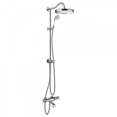 Tres Clasic opbouw regendoucheset met thermostaatkraan en baduitloop chroom Tres Clasic opbouw regendoucheset met thermostaatkraan en baduitloop chroom