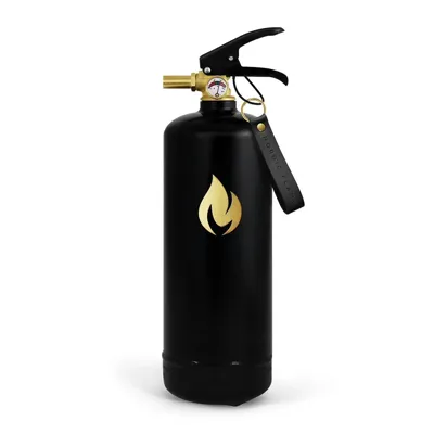 Zwarte brandblusser 2 kg - Gouden embleem\n- Nordic Flame \n- Kleur: Zwart \n- Afmeting: 11,5 cm x 37 cm x 11,5 cm Zwarte brandblusser 2 kg - Gouden embleem\n- Nordic Flame \n- Kleur: Zwart \n- Afmeting: 11,5 cm x 37 cm x 11,5 cm