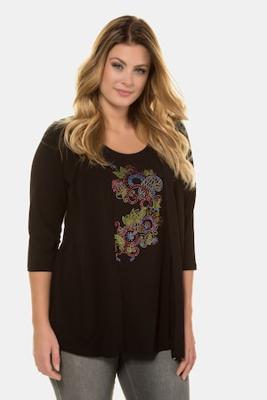 Ulla Popken Shirt, 2-in-1, open jasje, 3/4 mouwen - Grote Maten