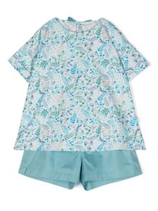 Il Gufo ensemble t-shirt-short à fleurs - Bleu