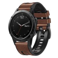 By Qubix - leer + siliconen bandje - Bruin - Compatible met Garmin Fenix 8-51mm - Compatible Garmin bandje