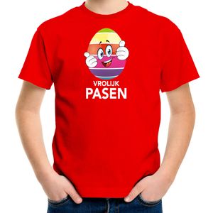 Paasei met duimen schuin omhoog vrolijk Pasen t-shirt rood voor kinderen - Paas kleding / outfit