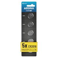ABSINA CR2016 Knoopcel CR 2016 Knoopcel 3 V, lekvrij en lange houdbaarheid, batterij CR2016 voor autosleutel, keukenweegschaal UVM - 2016 lithium knoopcel 3 V, knoopbatterij CR2016
