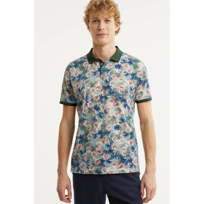 State of Art gebloemde regular fit polo groen/roze