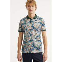State of Art gebloemde regular fit polo groen/roze