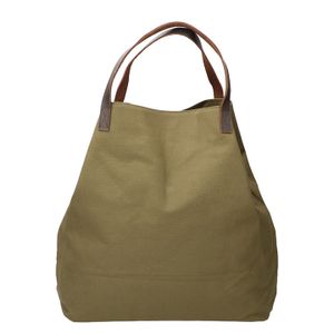 Leather Design Canvas Tote Bag Shopper Groen