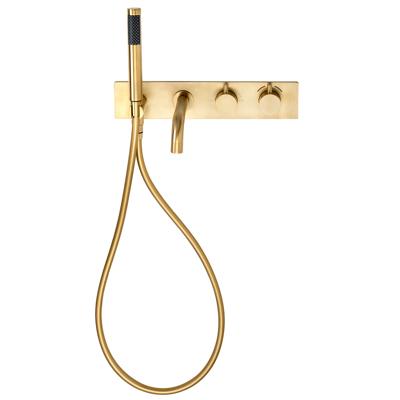 Badkraan Nomi Inbouw Thermostatisch Rond Geborsteld Goud 2 Greeps met Handdoucheset