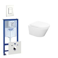 Wiesbaden Vesta Spoelrandloos toiletset bestaande uit inbouwreservoir, toiletpot met softclose toiletzitting en bedieningsplaat wit 0720003/0729205/sw65812/