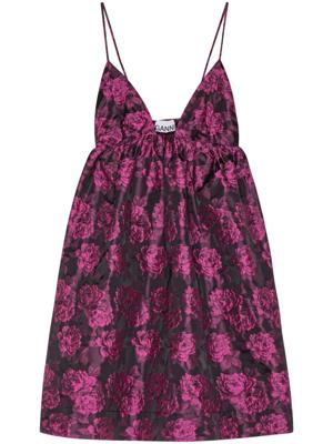 GANNI Mini-jurk met jacquard en botanische print - Roze GANNI Mini-jurk met jacquard en botanische print - Roze