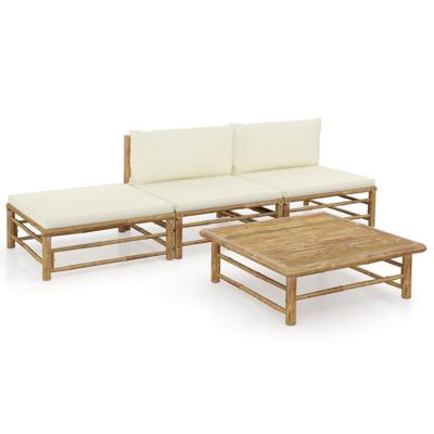 vidaXL 4-delige Loungeset met crèmewitte kussens bamboe vidaXL 4-delige Loungeset met crèmewitte kussens bamboe