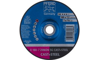 PFERD 62217628 E 180-7 ZIRKON SG CAST+STEEL Afbraamschijf gebogen Diameter 180 mm Boordiameter 22.23 mm Grijs/grauw sferoïdisch gietijzer, Staal, Gegoten staal