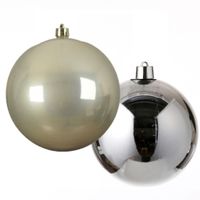 Grote decoratie kerstballen - 2x st - 20 cm - champagne en zilver - kunststof