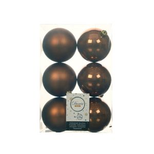 6x stuks kunststof kerstballen kaneel bruin 8 cm glans/mat   -