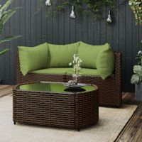 3-delige Loungeset met kussens poly rattan bruin