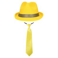 Carnaval verkleedset Yellowman - hoed en stropdas - geel - heren/dames - verkleedkleding - thumbnail