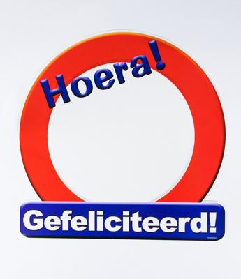 Schild Hoera blanco gefeliciteerd groot