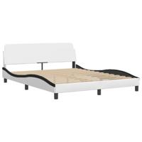 vidaXL Bedframe met hoofdbord kunstleer zwart en wit 160x200 cm, bed, bed ombouw, tweepersoonsbed, bedbodem, slaapkamermeubel, 2 persoonsbed